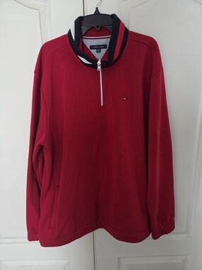 Tommy Hilfiger Men’s Red Quarter-Zip Pullover Sweater